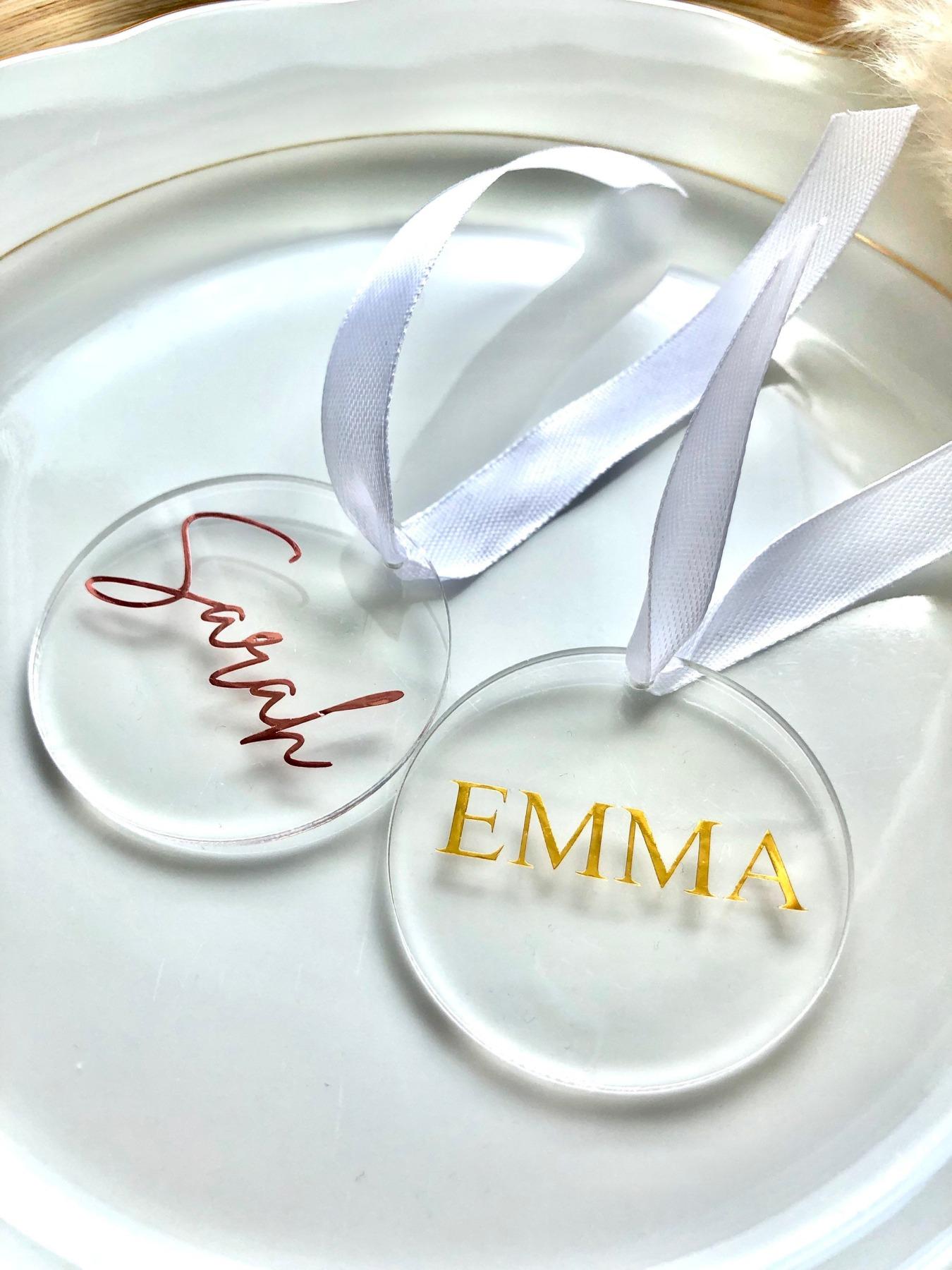 Personalized Acrylic Name Tags with Tassel | Engraved Place Cards | Wedding Table Settings | Custom Favor Tags | Elegant Guest Names