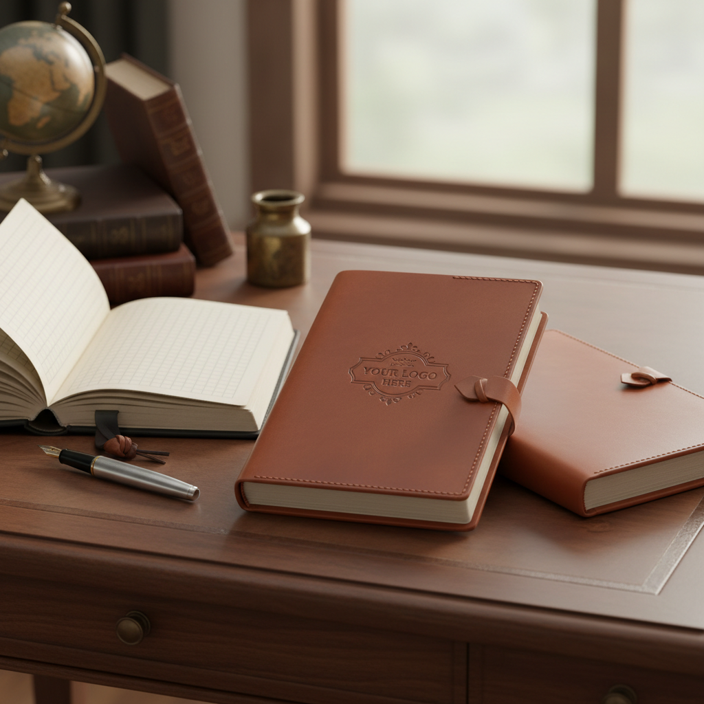 Premium custom engraved leather journal with tie closure