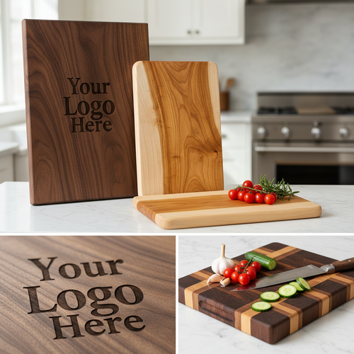 Custom engraved hardwood cutting board with natural wood grain