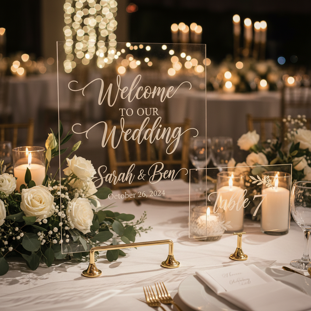 Custom engraved acrylic wedding and event signs